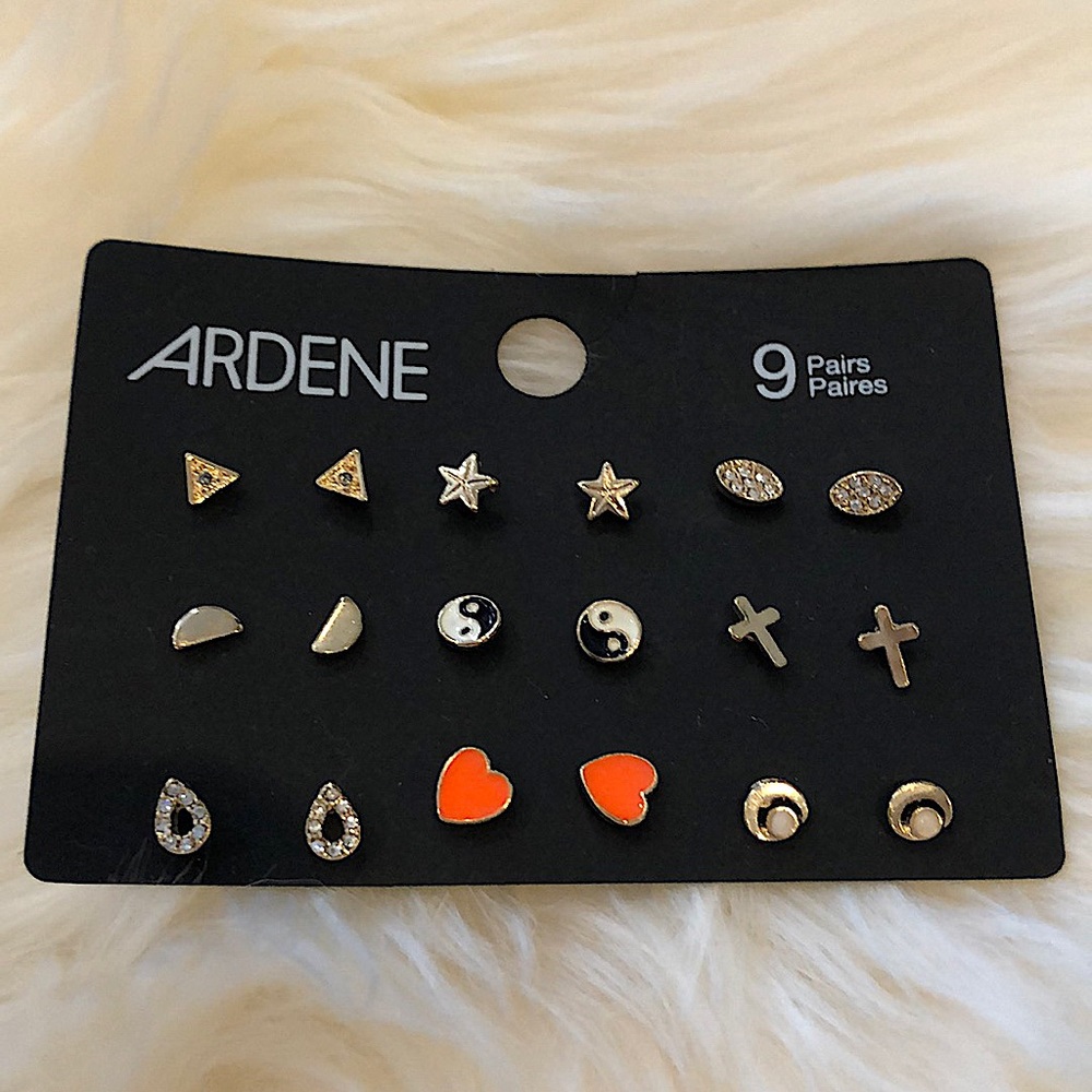Ardene Mixed Stud Earrings Set - Gold, Black, Orange